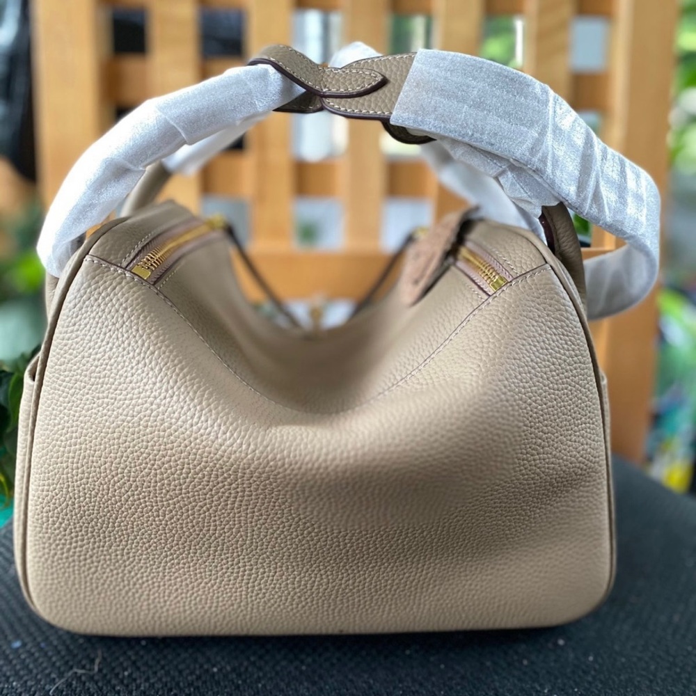 Taupe brown Togo leather Lindy Shoulder Crossbodu Duble Zop Bag - Picture 7 of 12